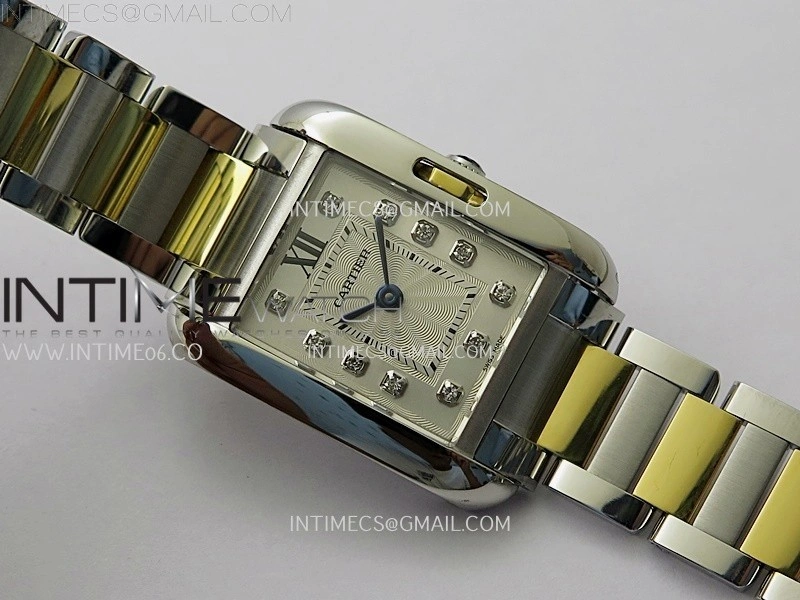Tank Anglaise 30mm SS YG 8848F 1:1 Best Edition White Dial Diamond Marker on SS Bracelet Ronda Quartz
