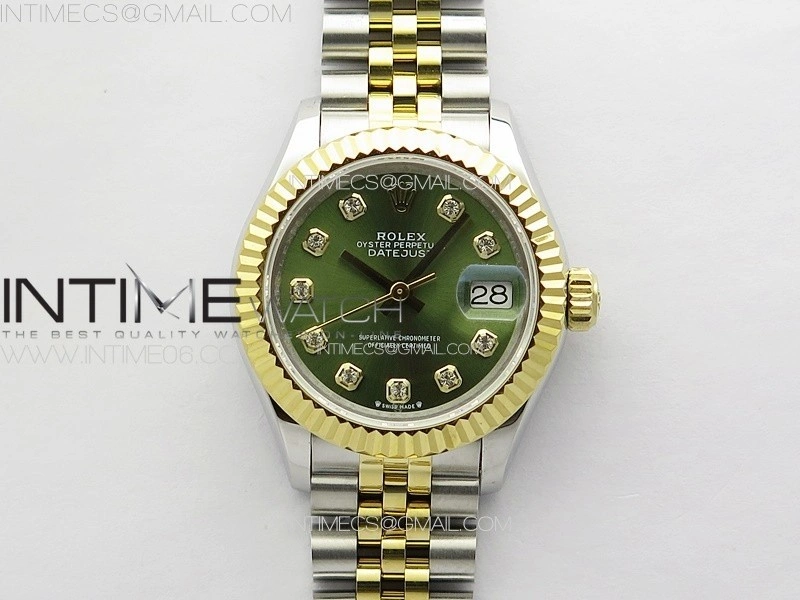 Datejust 28mm 279179 SS YG APSF Best Edition Green Dial Crystals Markers on SS YG Jubilee Bracelet NH05