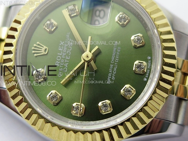 Datejust 28mm 279179 SS YG APSF Best Edition Green Dial Crystals Markers on SS YG Jubilee Bracelet NH05