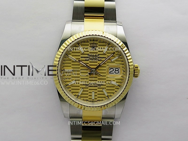 DateJust 126233 36mm 904L SS YG AR+F 1:1 Best Edition Gold Fluted Dial Stick Marker On Oyster Bracelet DD3235