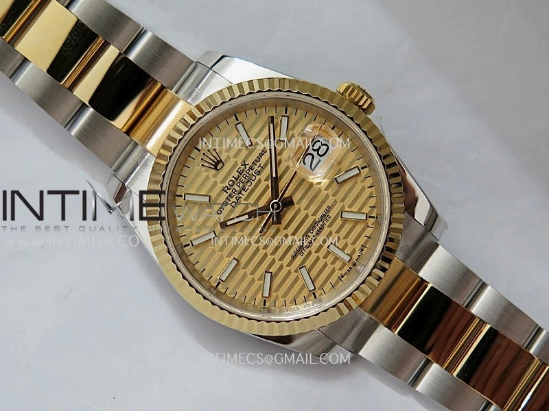 DateJust 126233 36mm 904L SS YG AR+F 1:1 Best Edition Gold Fluted Dial Stick Marker On Oyster Bracelet DD3235