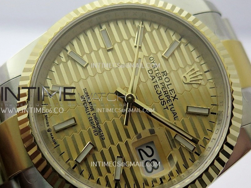 DateJust 126233 36mm 904L SS YG AR+F 1:1 Best Edition Gold Fluted Dial Stick Marker On Oyster Bracelet DD3235