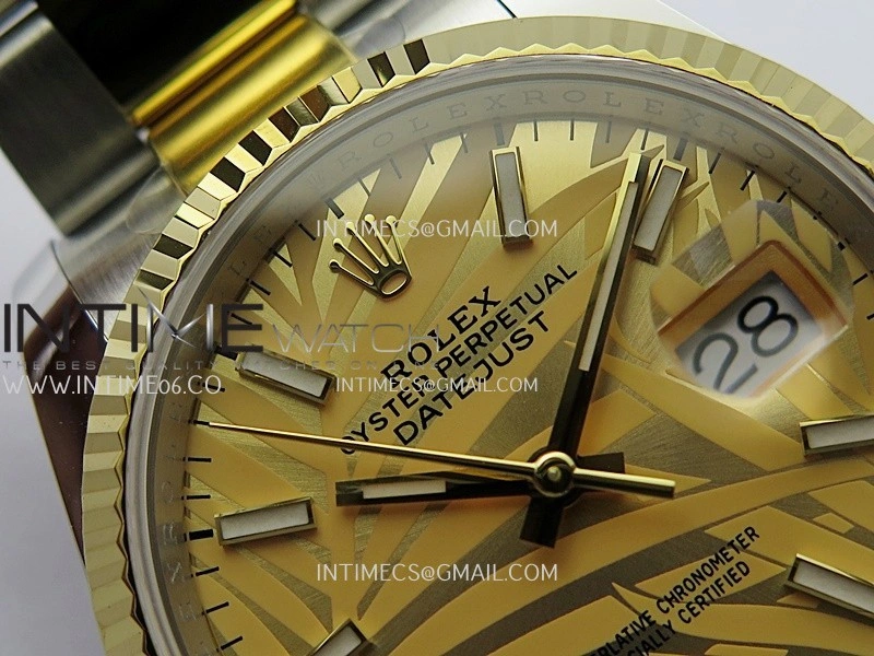 DateJust 126233 36mm 904L SS YG AR+F 1:1 Best Edition Gold Leaves Dial Stick Marker On Oyster Bracelet DD3235