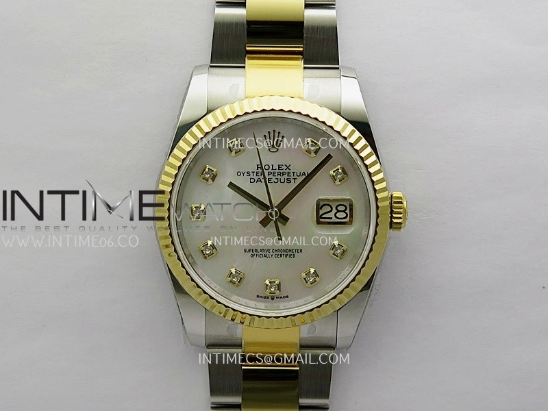 DateJust 126233 36mm 904L SS YG AR+F 1:1 Best Edition White MOP Dial Diamond Marker On Oyster Bracelet DD3235