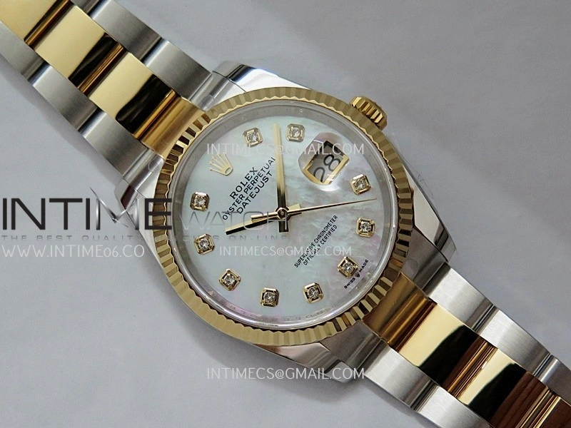 DateJust 126233 36mm 904L SS YG AR+F 1:1 Best Edition White MOP Dial Diamond Marker On Oyster Bracelet DD3235
