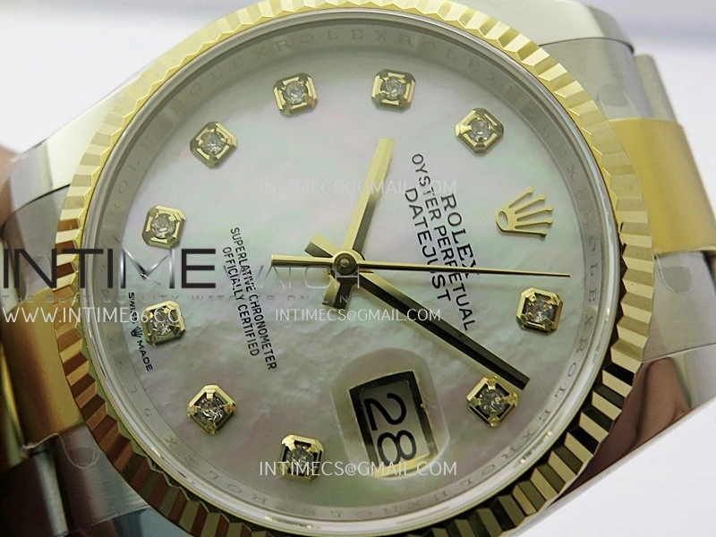 DateJust 126233 36mm 904L SS YG AR+F 1:1 Best Edition White MOP Dial Diamond Marker On Oyster Bracelet DD3235