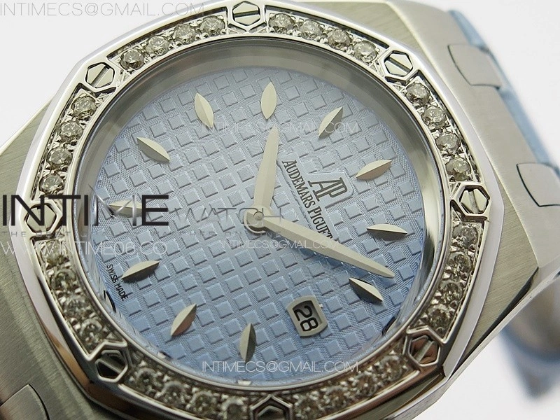 Lady Royal Oak 33mm 67620ST SS APSF 1:1 Best Edition Blue Textured Dial on Blue Leather Strap RONDA Quartz