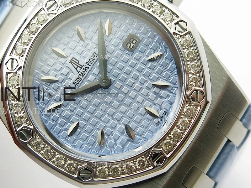 Lady Royal Oak 33mm 67620ST SS APSF 1:1 Best Edition Blue Textured Dial on Blue Leather Strap RONDA Quartz