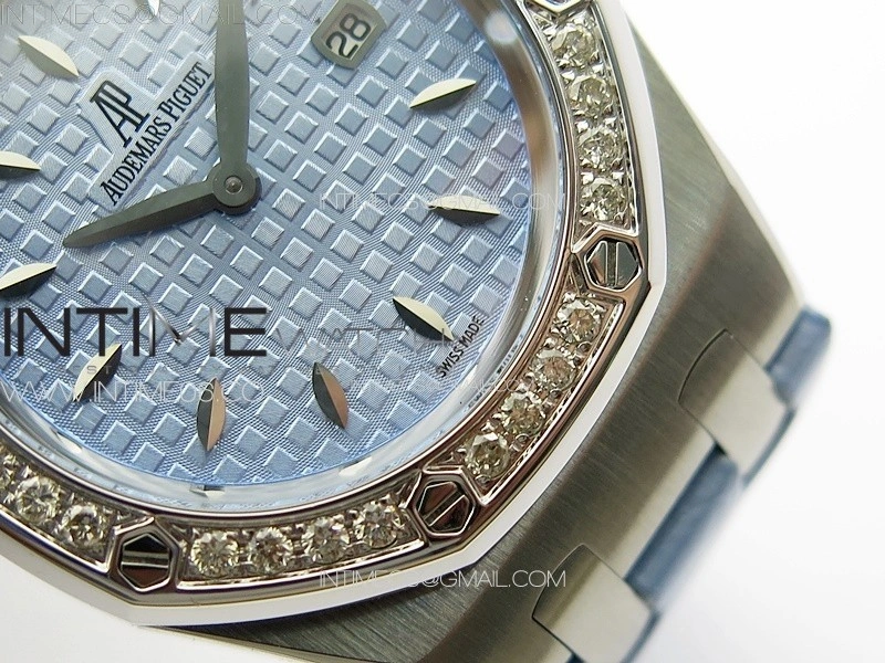 Lady Royal Oak 33mm 67620ST SS APSF 1:1 Best Edition Blue Textured Dial on Blue Leather Strap RONDA Quartz