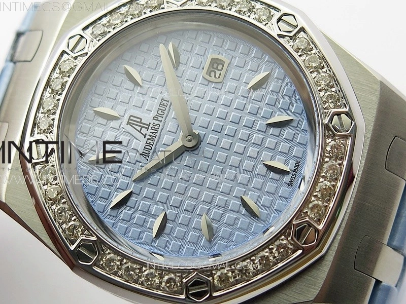 Lady Royal Oak 33mm 67620ST SS APSF 1:1 Best Edition Blue Textured Dial on Blue Leather Strap RONDA Quartz