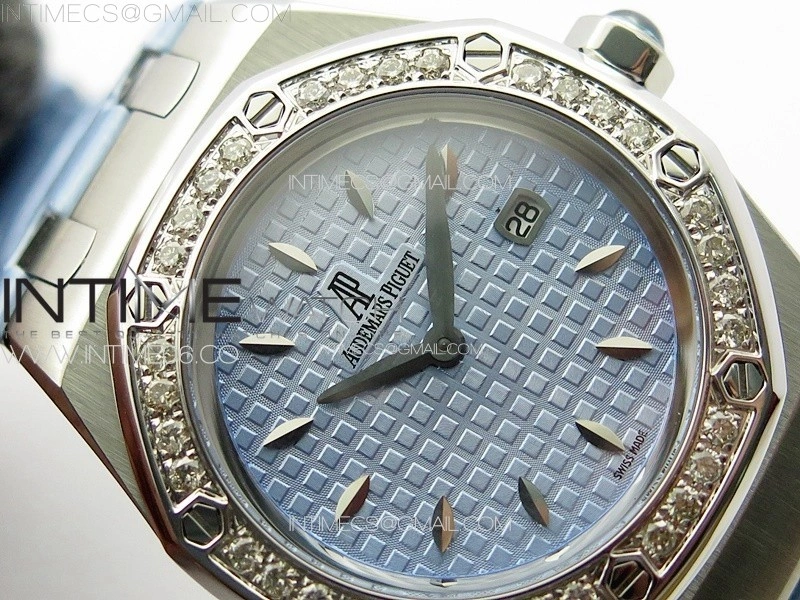 Lady Royal Oak 33mm 67620ST SS APSF 1:1 Best Edition Blue Textured Dial on Blue Leather Strap RONDA Quartz