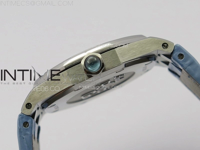 Lady Royal Oak 33mm 67620ST SS APSF 1:1 Best Edition Blue Textured Dial on Blue Leather Strap RONDA Quartz