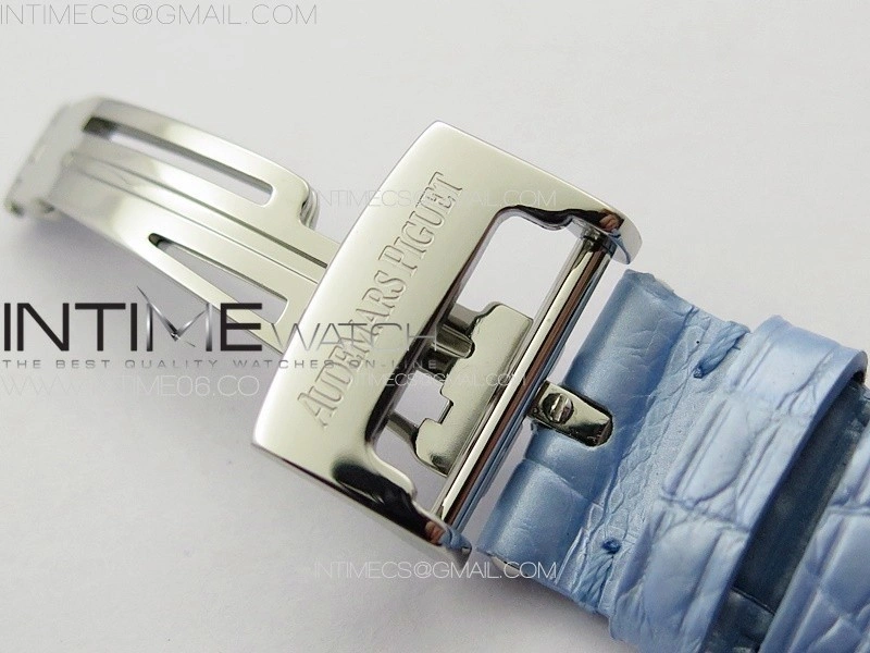Lady Royal Oak 33mm 67620ST SS APSF 1:1 Best Edition Blue Textured Dial on Blue Leather Strap RONDA Quartz