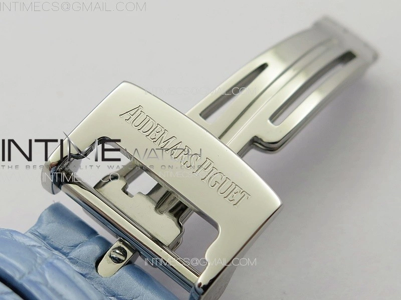 Lady Royal Oak 33mm 67620ST SS APSF 1:1 Best Edition Blue Textured Dial on Blue Leather Strap RONDA Quartz