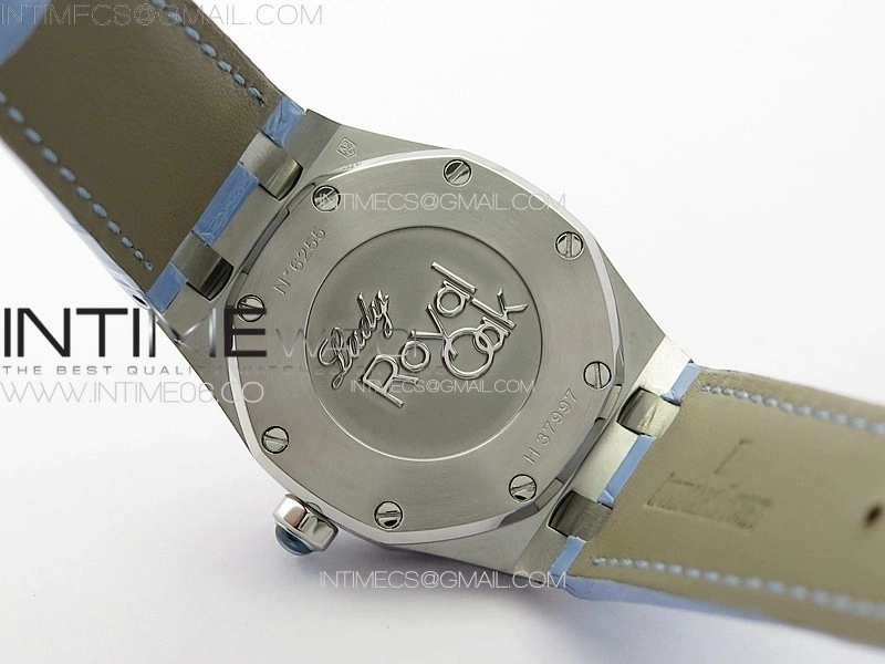 Lady Royal Oak 33mm 67620ST SS APSF 1:1 Best Edition Blue Textured Dial on Blue Leather Strap RONDA Quartz