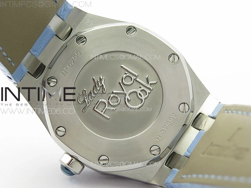 Lady Royal Oak 33mm 67620ST SS APSF 1:1 Best Edition Blue Textured Dial on Blue Leather Strap RONDA Quartz