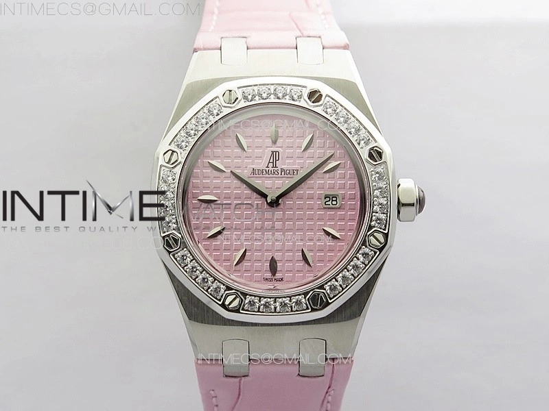 Lady Royal Oak 33mm 67620ST SS APSF 1:1 Best Edition Pink Textured Dial on Pink Leather Strap RONDA Quartz