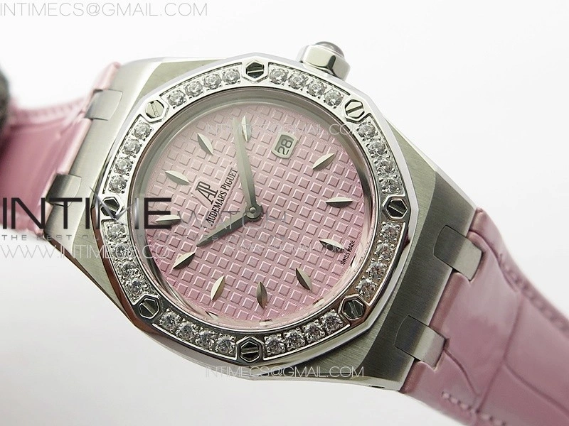 Lady Royal Oak 33mm 67620ST SS APSF 1:1 Best Edition Pink Textured Dial on Pink Leather Strap RONDA Quartz