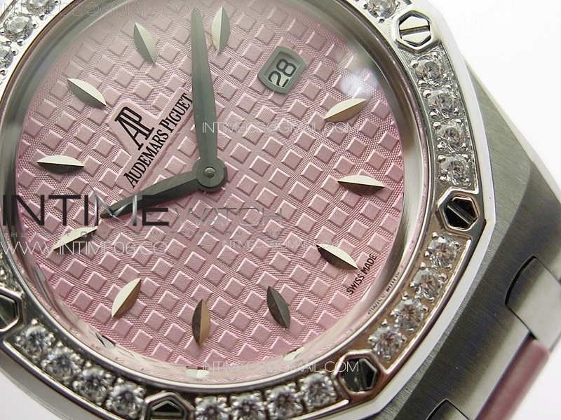 Lady Royal Oak 33mm 67620ST SS APSF 1:1 Best Edition Pink Textured Dial on Pink Leather Strap RONDA Quartz