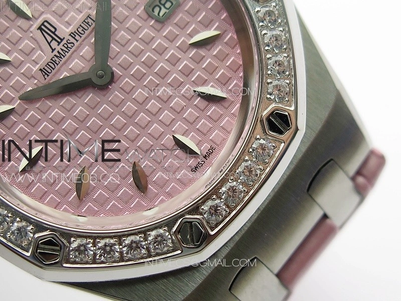 Lady Royal Oak 33mm 67620ST SS APSF 1:1 Best Edition Pink Textured Dial on Pink Leather Strap RONDA Quartz