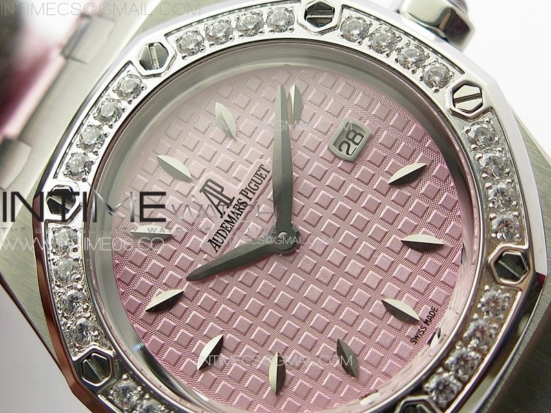 Lady Royal Oak 33mm 67620ST SS APSF 1:1 Best Edition Pink Textured Dial on Pink Leather Strap RONDA Quartz