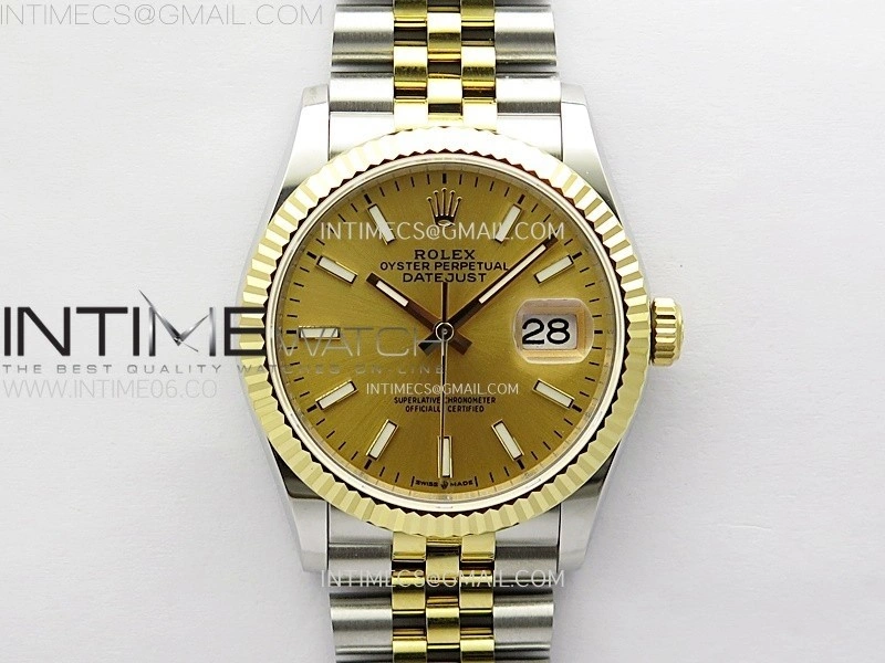 DateJust 36MM 126233 SS YG APSF 1:1 Best Edition Gold Dial Stick Markers on SS YG Jubilee Bracelet SA3235