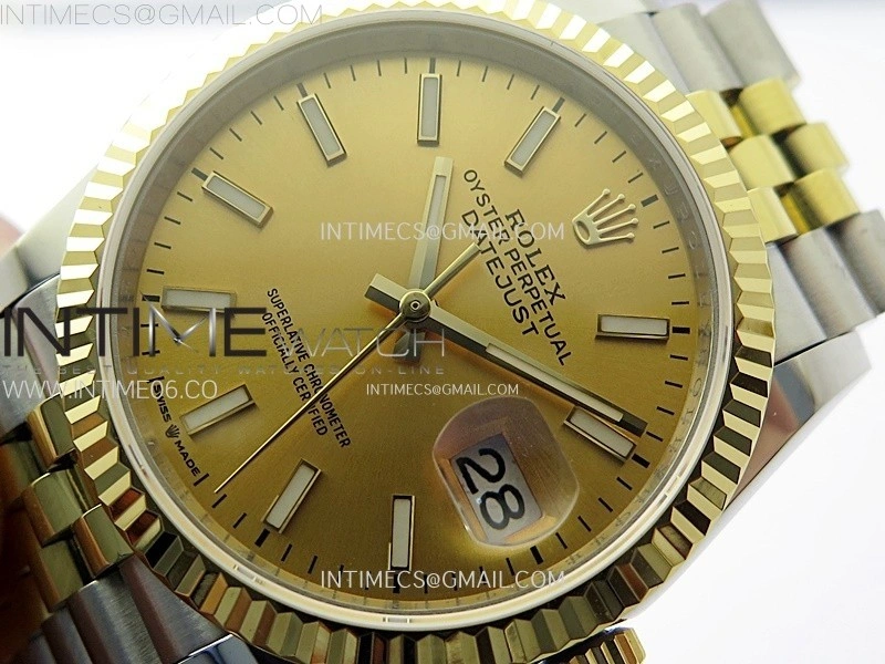 DateJust 36MM 126233 SS YG APSF 1:1 Best Edition Gold Dial Stick Markers on SS YG Jubilee Bracelet SA3235