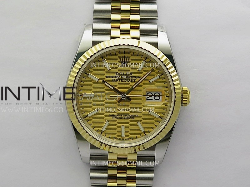 DateJust 126233 36mm 904L SS YG AR+F 1:1 Best Edition Gold Fluted Dial Stick Marker On Jubilee Bracelet DD3235
