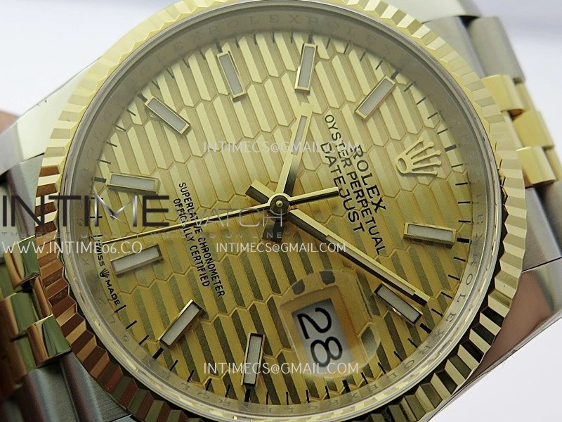 DateJust 126233 36mm 904L SS YG AR+F 1:1 Best Edition Gold Fluted Dial Stick Marker On Jubilee Bracelet DD3235