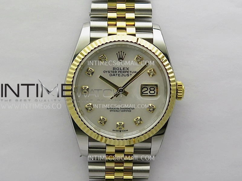 DateJust 126233 36mm 904L SS YG AR+F 1:1 Best Edition White MOP Dial Diamond Marker On Jubilee Bracelet DD3235