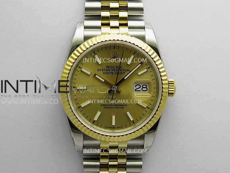 DateJust 36mm 126233 SS YG V2 QF 1:1 Best Edition Gold Dial Stick Marker On SS YG Jubilee Bracelet SH3235