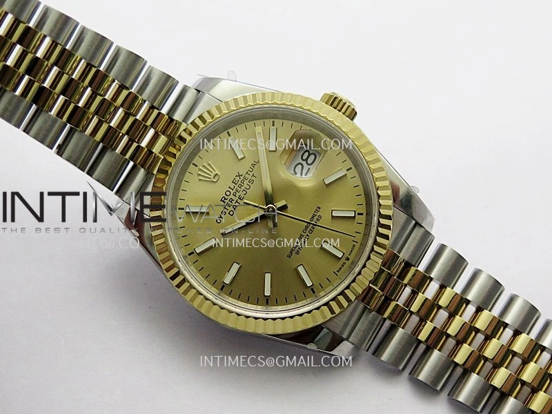 DateJust 36mm 126233 SS YG V2 QF 1:1 Best Edition Gold Dial Stick Marker On SS YG Jubilee Bracelet SH3235