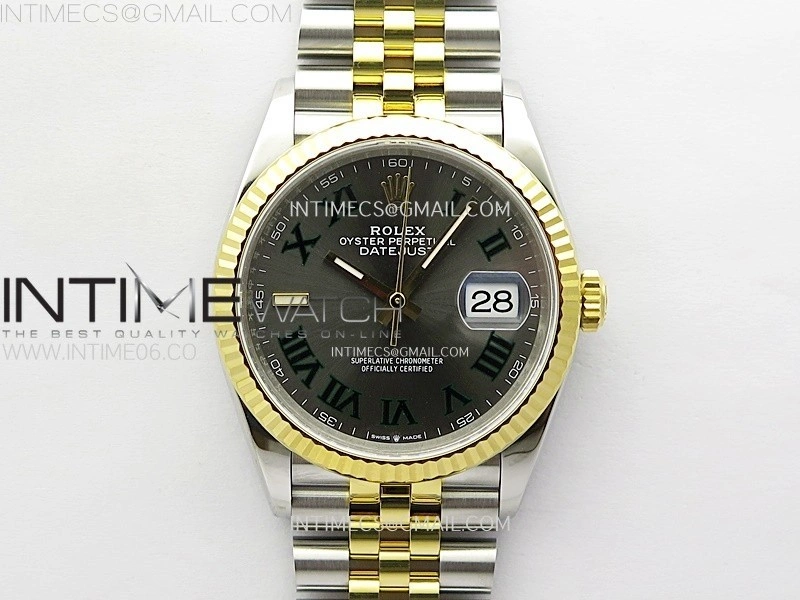 DateJust 36 SS 126233 904L SS YG VSF 1:1 Best Edition Gray Dial Green Roman Markers on Jubilee Bracelet VS3235