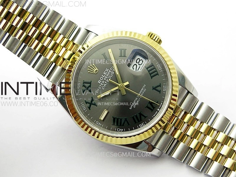 DateJust 36 SS 126233 904L SS YG VSF 1:1 Best Edition Gray Dial Green Roman Markers on Jubilee Bracelet VS3235