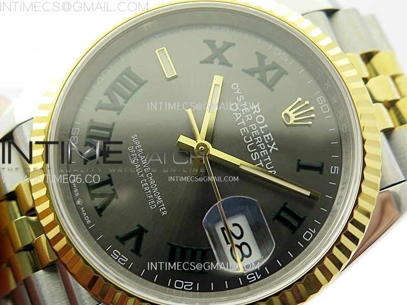 DateJust 36 SS 126233 904L SS YG VSF 1:1 Best Edition Gray Dial Green Roman Markers on Jubilee Bracelet VS3235