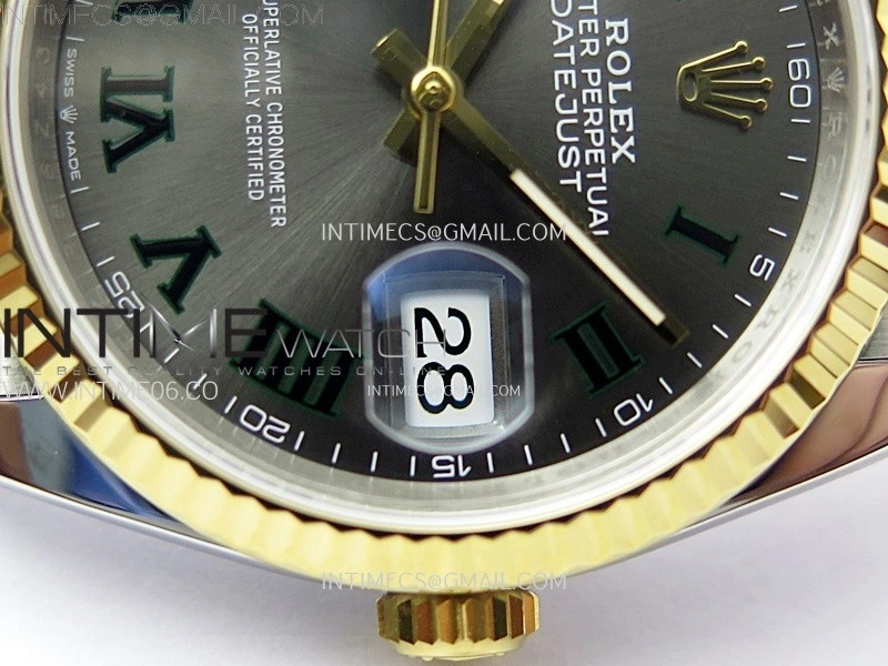 DateJust 36 SS 126233 904L SS YG VSF 1:1 Best Edition Gray Dial Green Roman Markers on Jubilee Bracelet VS3235