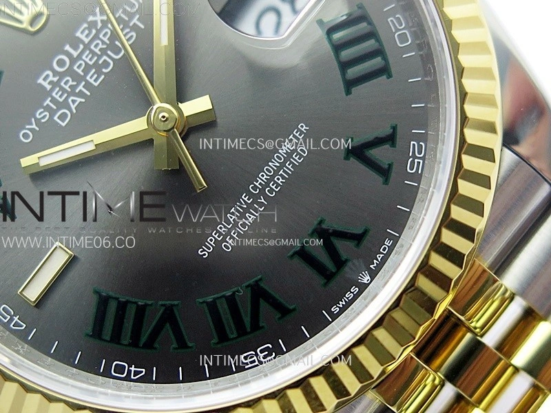 DateJust 36 SS 126233 904L SS YG VSF 1:1 Best Edition Gray Dial Green Roman Markers on Jubilee Bracelet VS3235