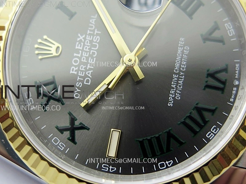 DateJust 36 SS 126233 904L SS YG VSF 1:1 Best Edition Gray Dial Green Roman Markers on Jubilee Bracelet VS3235