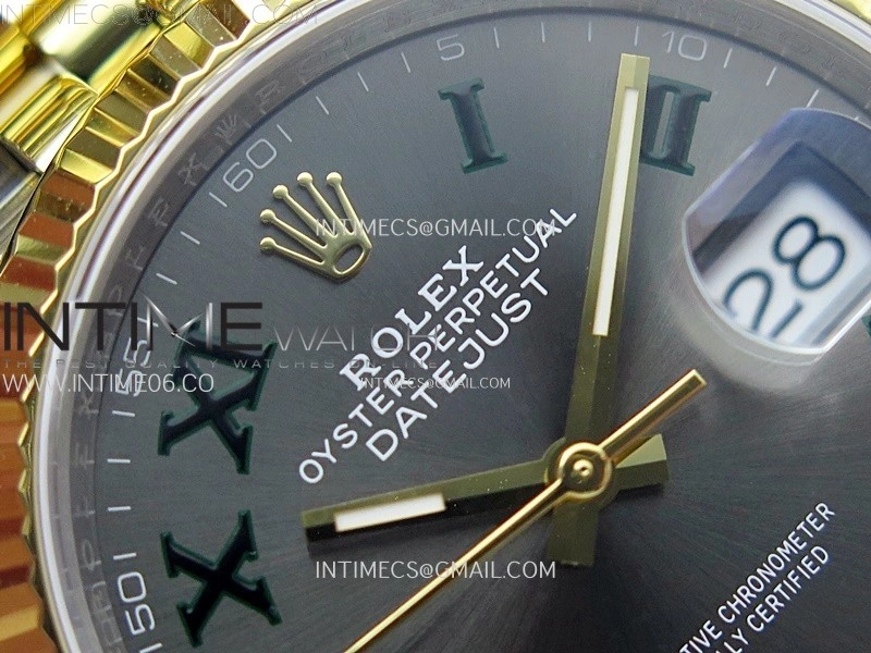 DateJust 36 SS 126233 904L SS YG VSF 1:1 Best Edition Gray Dial Green Roman Markers on Jubilee Bracelet VS3235