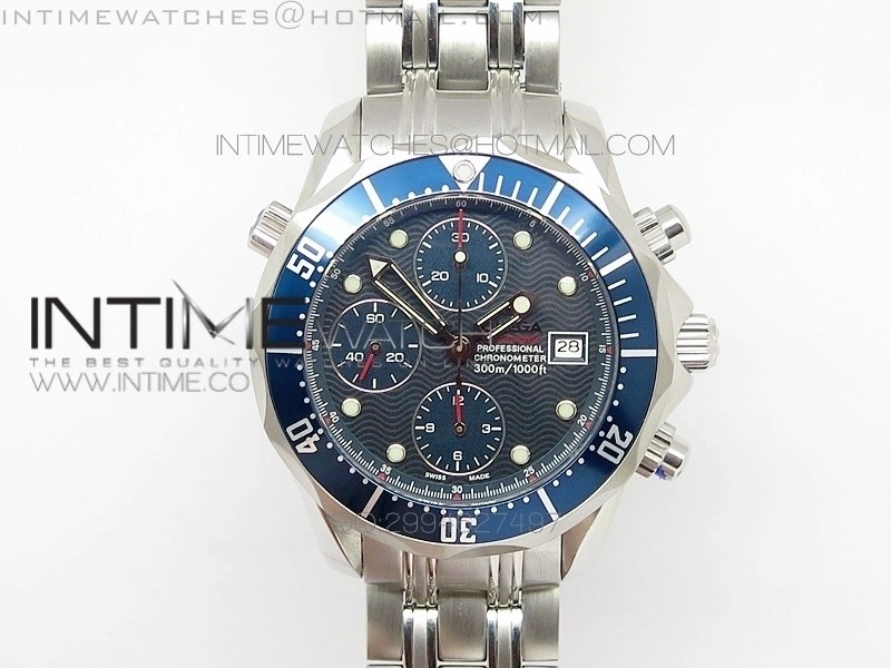 Seamaster 300m Chrono SS B50 Blue Dial on SS Bracelet A7750