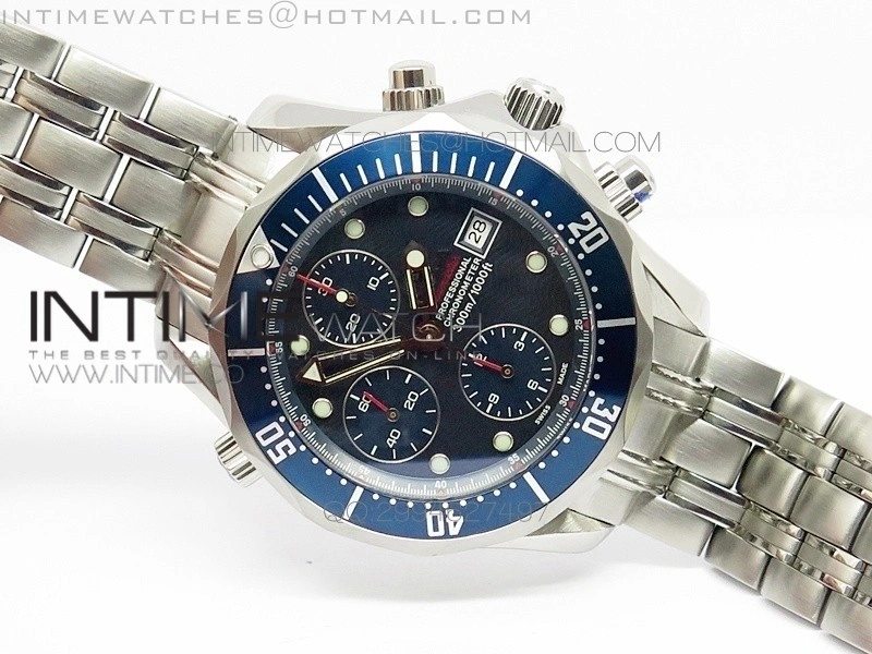 Seamaster 300m Chrono SS B50 Blue Dial on SS Bracelet A7750