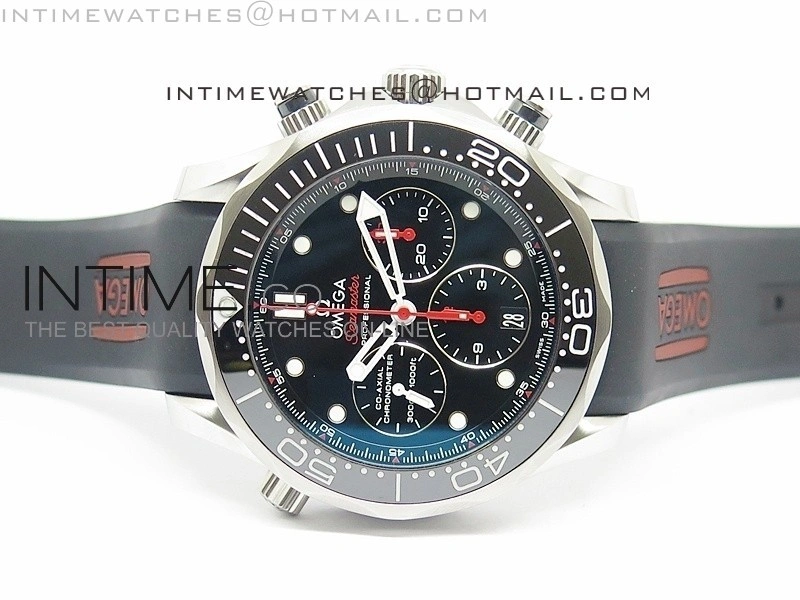 Seamaster 300m Diver SS Black Dial Black Inner Bezel on Black Rubber Strap A7750