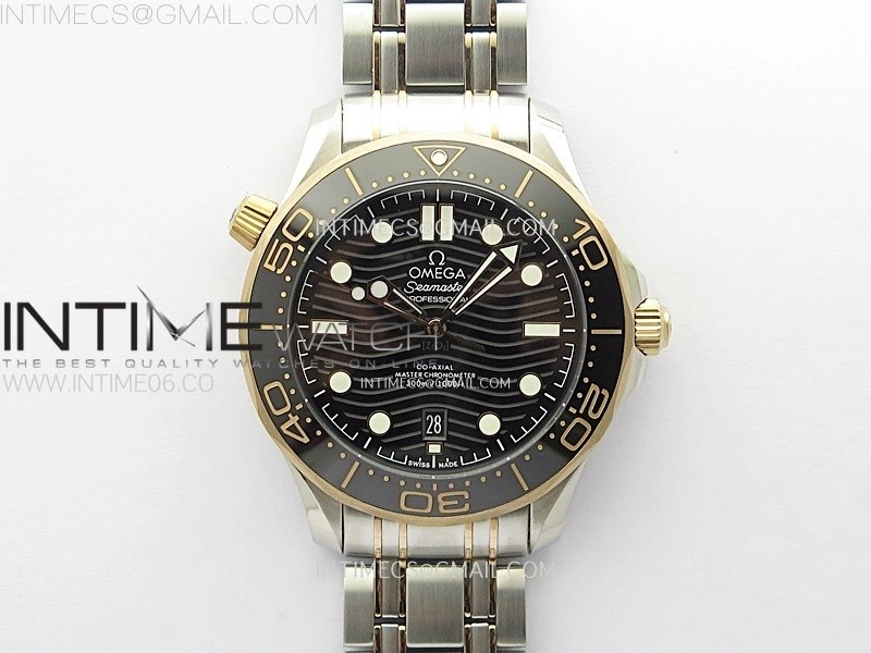 Seamaster Diver 300M SS RG B50F Black Ceramic Black Dial on SS RG Bracelet A8800