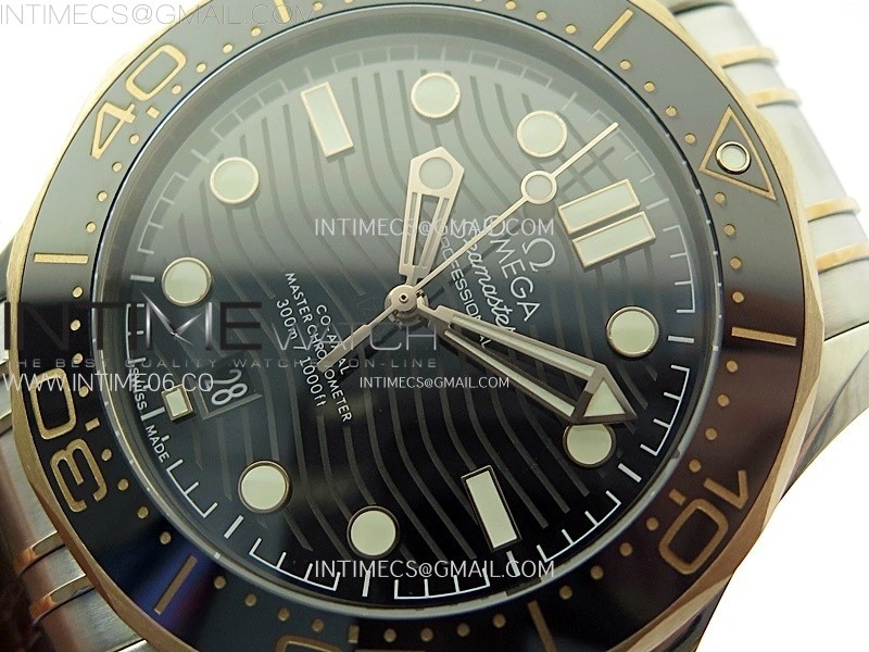 Seamaster Diver 300M SS RG B50F Black Ceramic Black Dial on SS RG Bracelet A8800