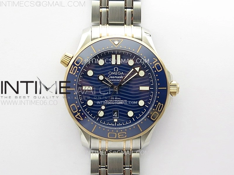 Seamaster Diver 300M SS RG B50F Blue Ceramic Blue Dial on SS RG Bracelet A8800