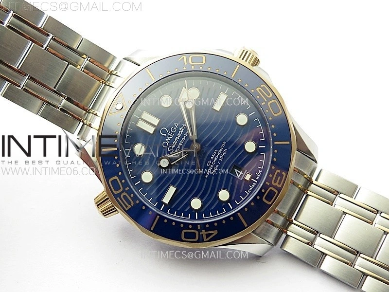 Seamaster Diver 300M SS RG B50F Blue Ceramic Blue Dial on SS RG Bracelet A8800