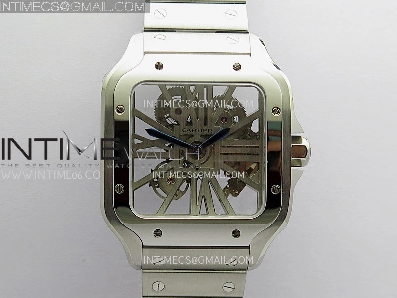 Santos Skeleton SS Rich Factory 1:1 Best Edition Skeleton Silver Dial 9611MC Super Clone