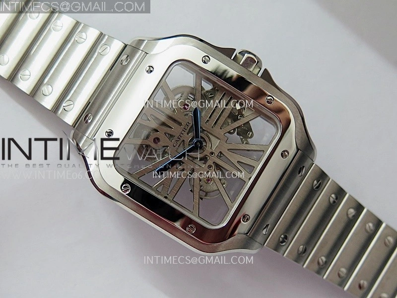 Santos Skeleton SS Rich Factory 1:1 Best Edition Skeleton Silver Dial 9611MC Super Clone