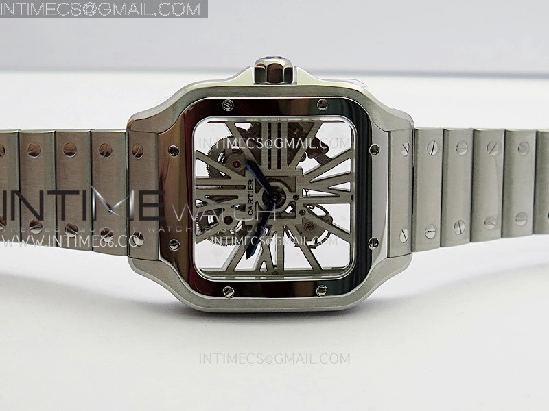 Santos Skeleton SS Rich Factory 1:1 Best Edition Skeleton Silver Dial 9611MC Super Clone