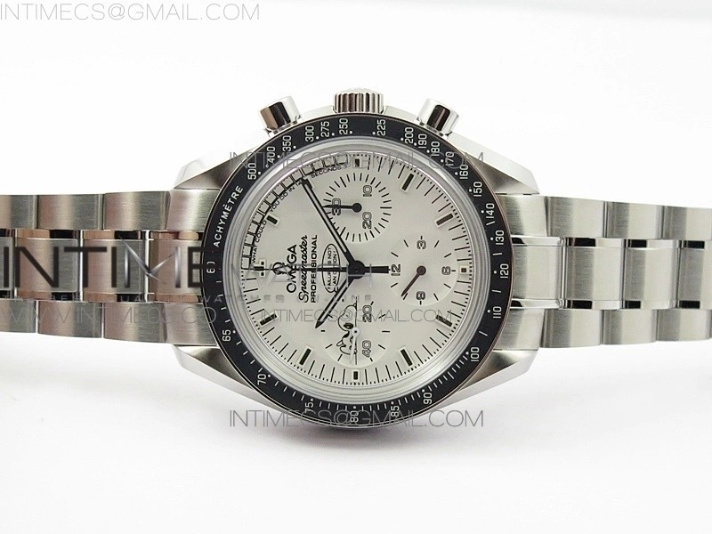 Speedmaster SS Snoopy OMF Best Edition White Dial on SS Bracelet Manual Winding Chrono Movement